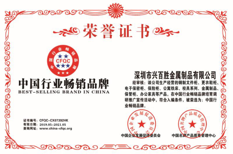 荣誉证书~中国行业畅销品牌